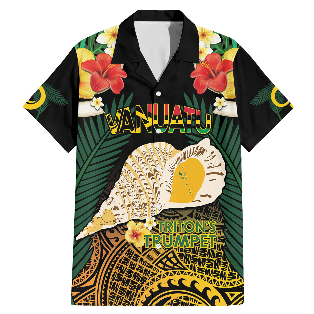 Vanuatu Triton's Trumpet Family Matching Mermaid Dress and Hawaiian Shirt Tropical Flowers Vanuatuan Map