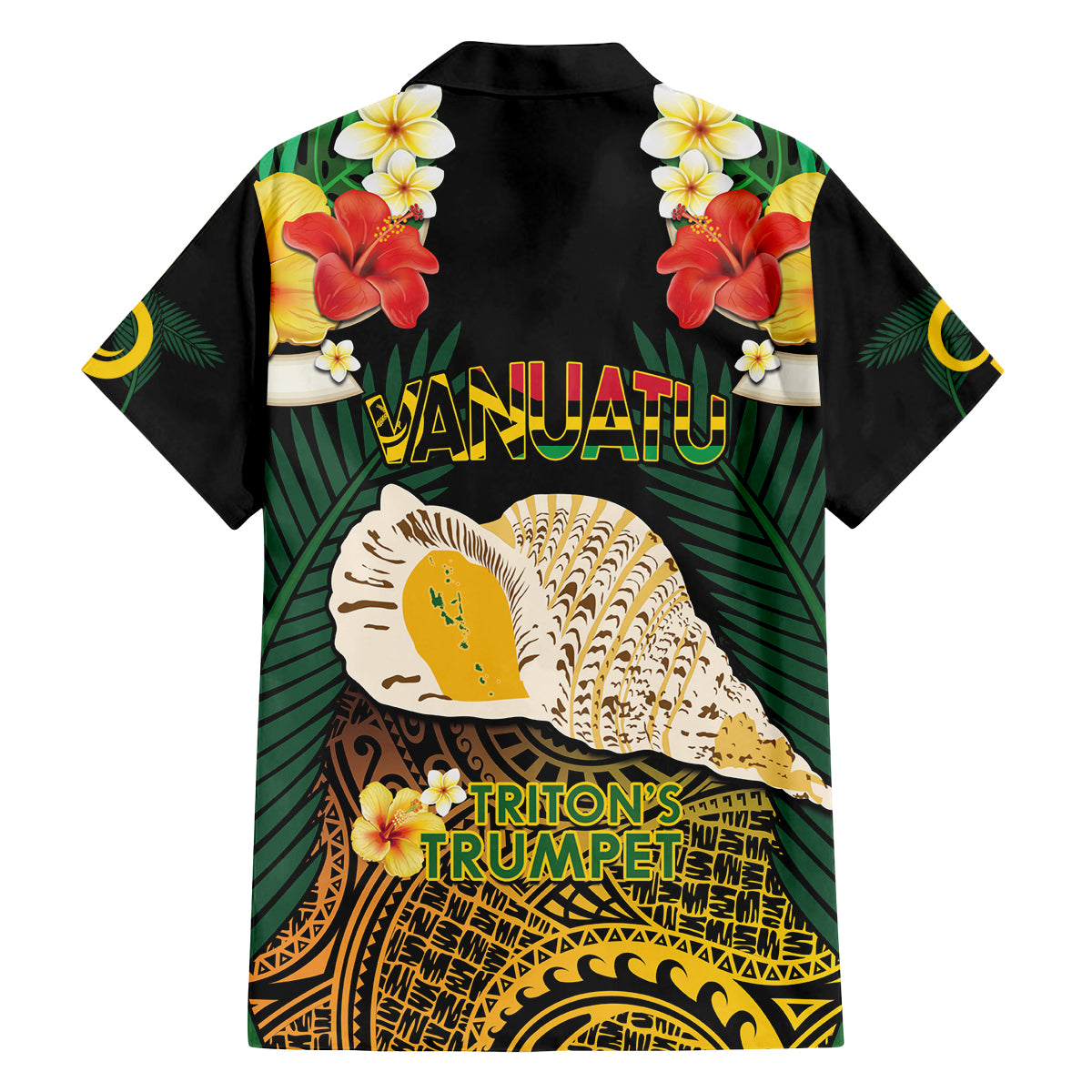 Vanuatu Triton's Trumpet Family Matching Off The Shoulder Long Sleeve Dress and Hawaiian Shirt Tropical Flowers Vanuatuan Map LT14 - Polynesian Pride