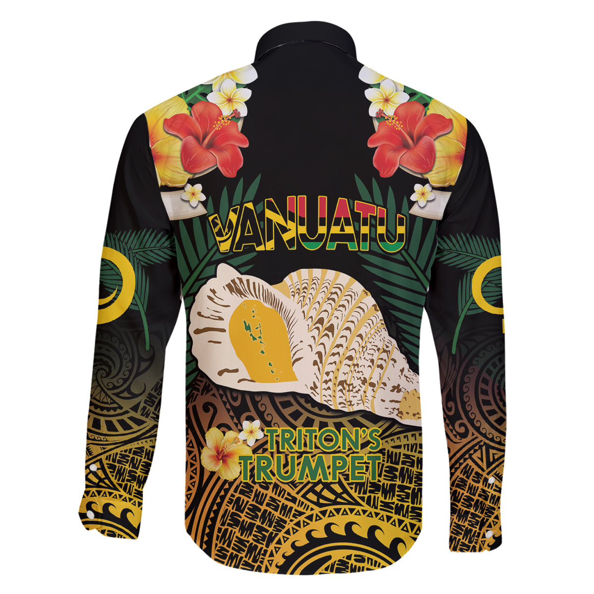 Vanuatu Triton's Trumpet Family Matching Off The Shoulder Long Sleeve Dress and Hawaiian Shirt Tropical Flowers Vanuatuan Map LT14 - Polynesian Pride