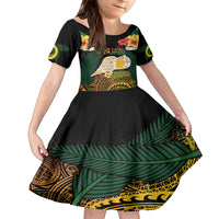 Vanuatu Triton's Trumpet Family Matching Puletasi and Hawaiian Shirt Tropical Flowers Vanuatuan Map LT14 Daughter's Dress Black - Polynesian Pride