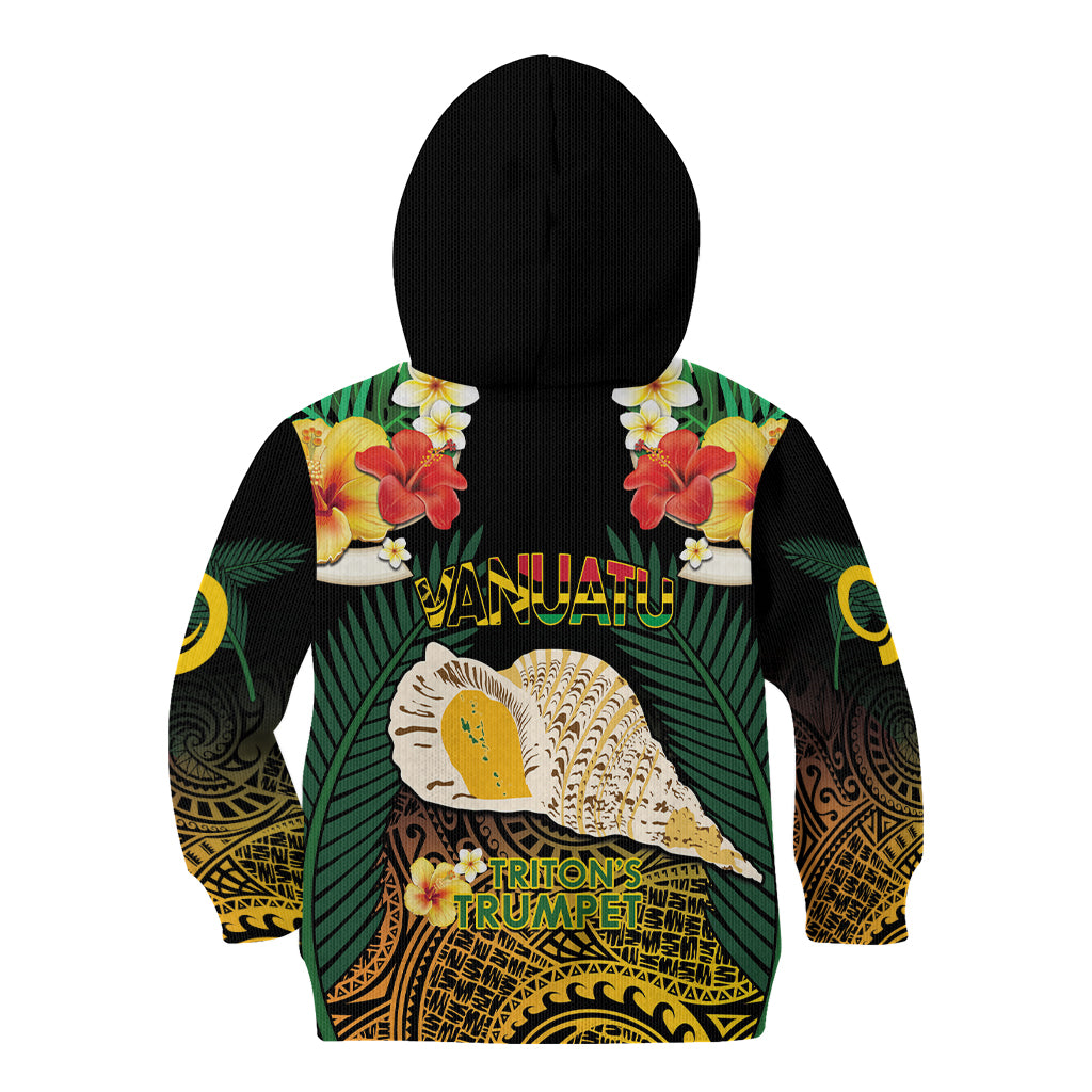 Vanuatu Triton's Trumpet Kid Hoodie Tropical Flowers Vanuatuan Map