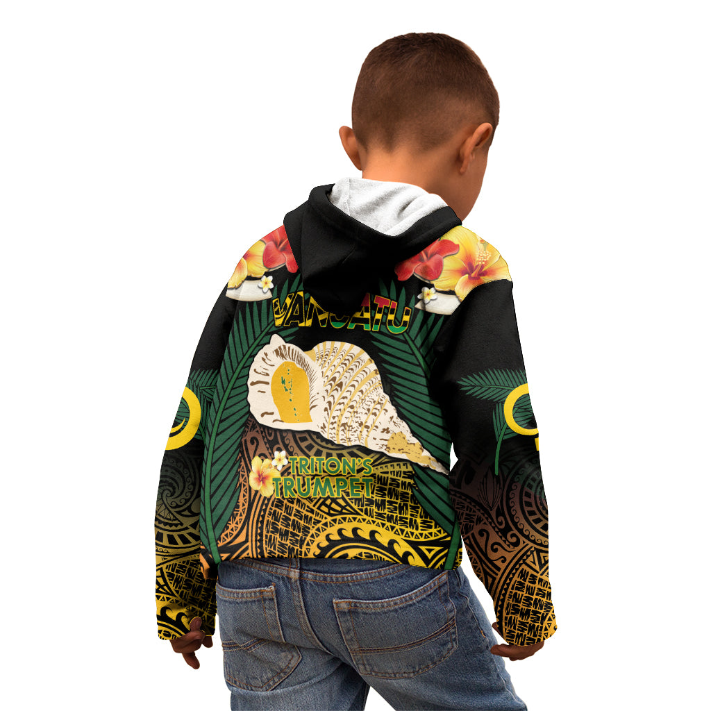 Vanuatu Triton's Trumpet Kid Hoodie Tropical Flowers Vanuatuan Map