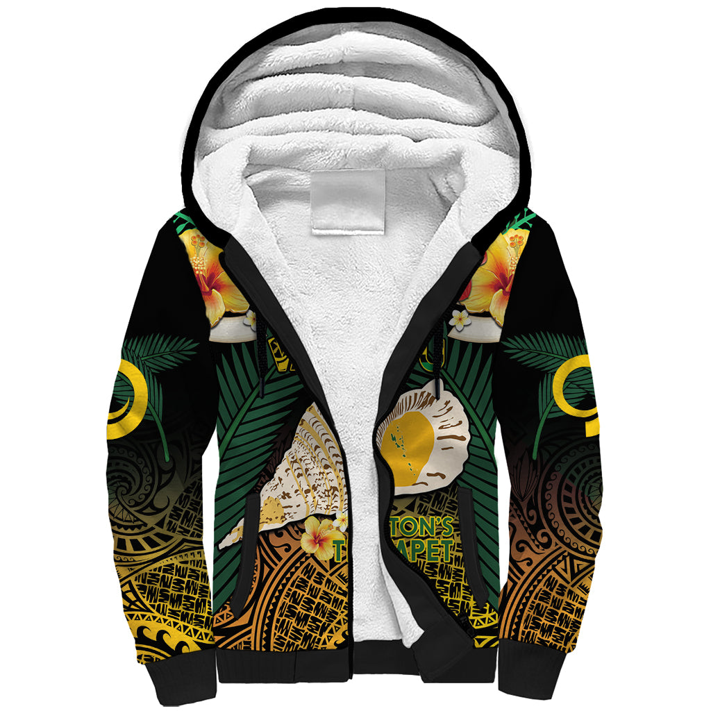 Vanuatu Triton's Trumpet Sherpa Hoodie Tropical Flowers Vanuatuan Map