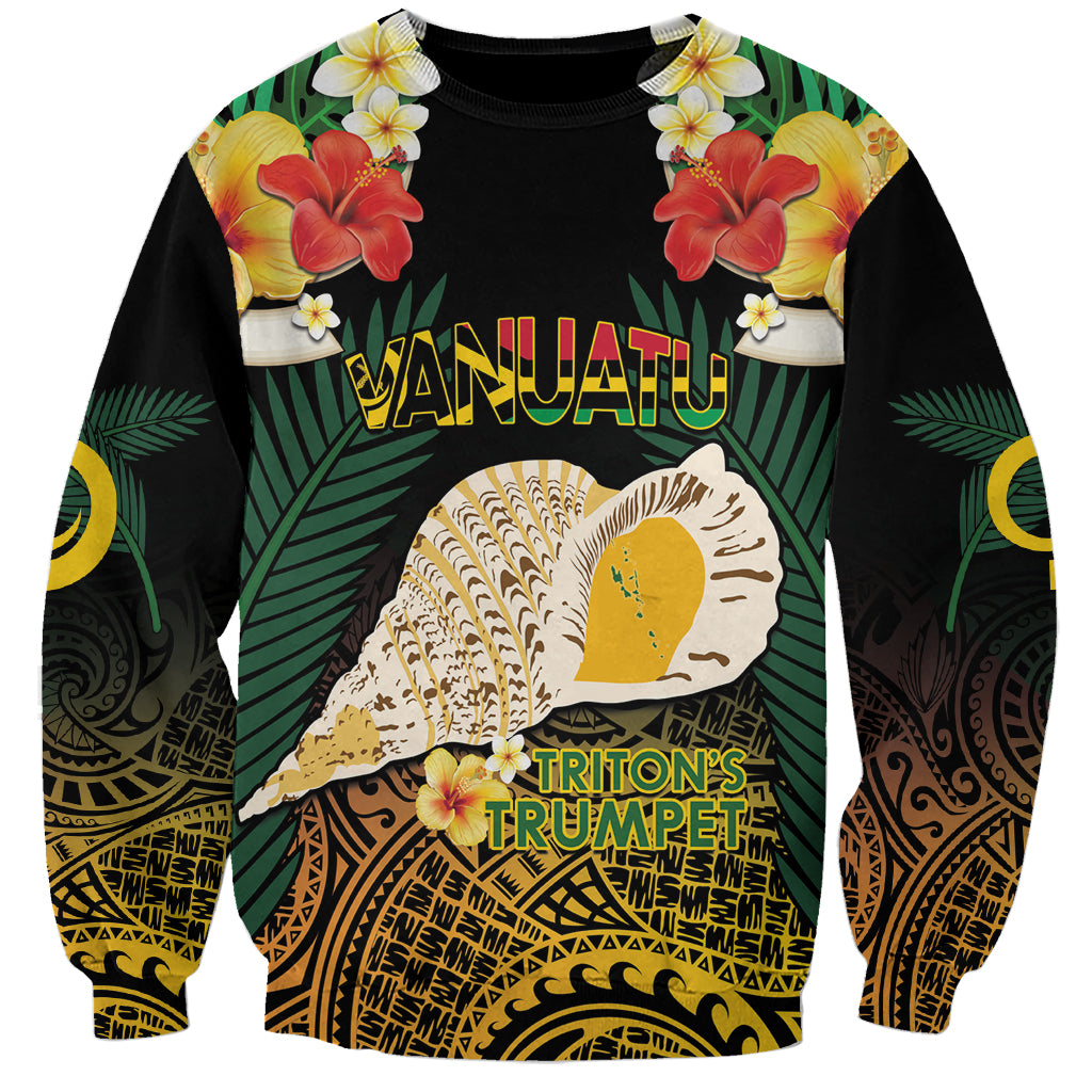 Vanuatu Triton's Trumpet Sweatshirt Tropical Flowers Vanuatuan Map