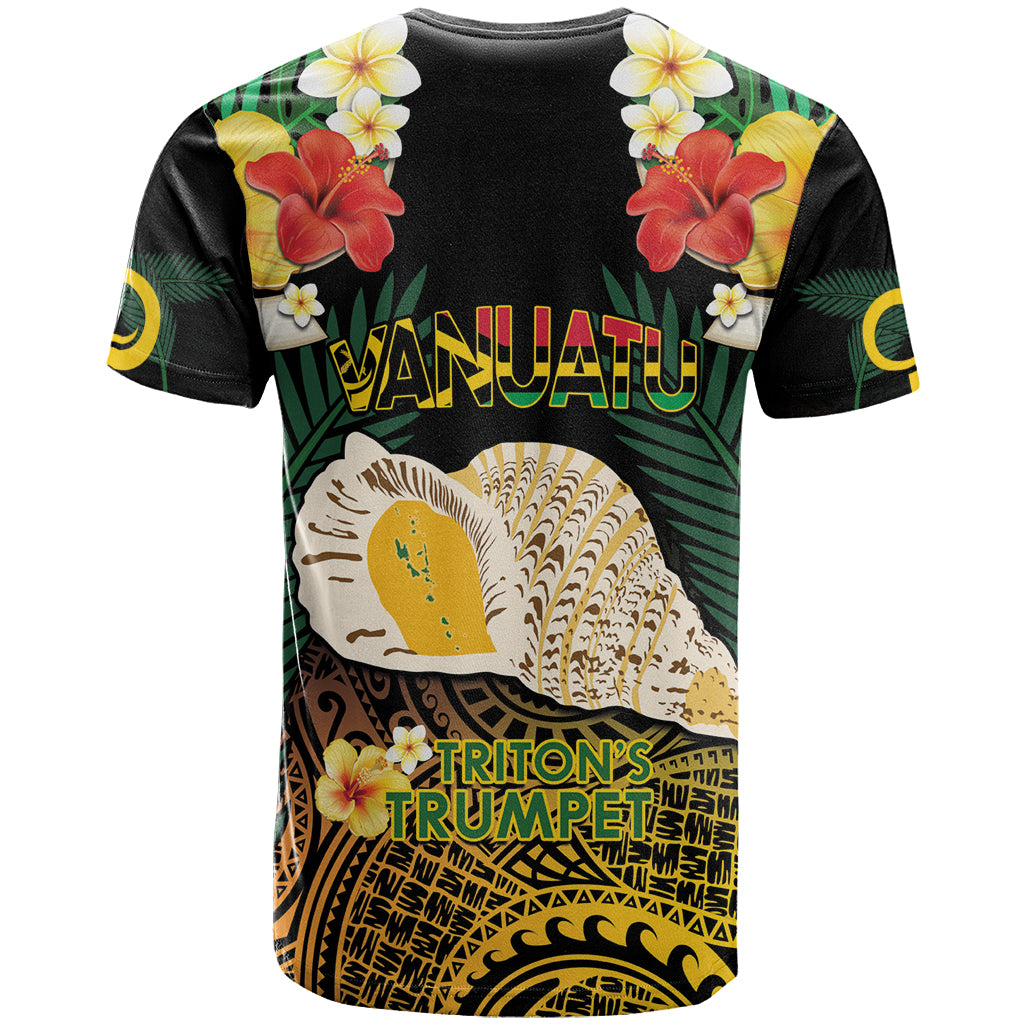 Vanuatu Triton's Trumpet T Shirt Tropical Flowers Vanuatuan Map