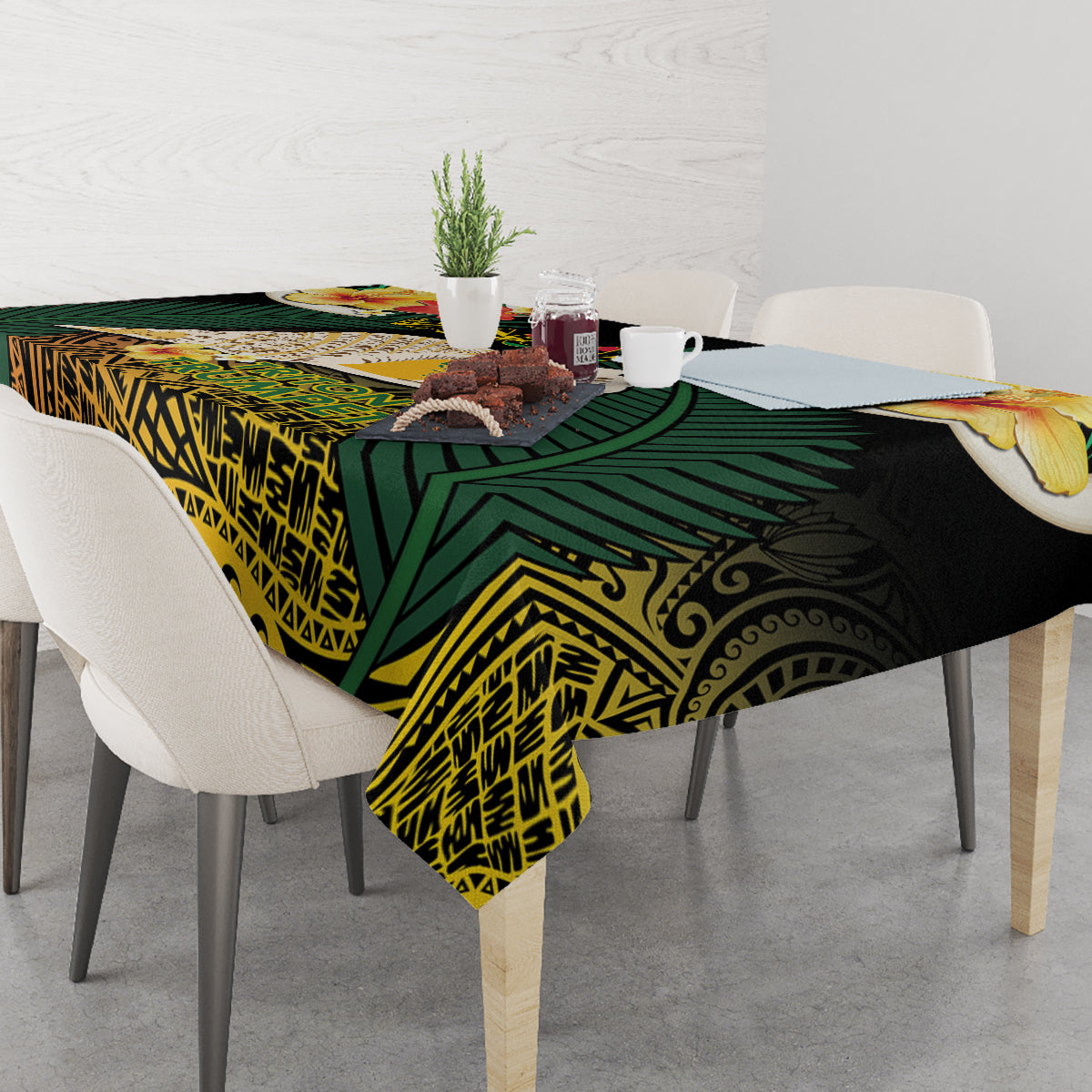 Vanuatu Triton's Trumpet Tablecloth Tropical Flowers Vanuatuan Map