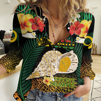 Vanuatu Triton's Trumpet Women Casual Shirt Tropical Flowers Vanuatuan Map