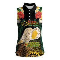 Vanuatu Triton's Trumpet Women Sleeveless Polo Shirt Tropical Flowers Vanuatuan Map