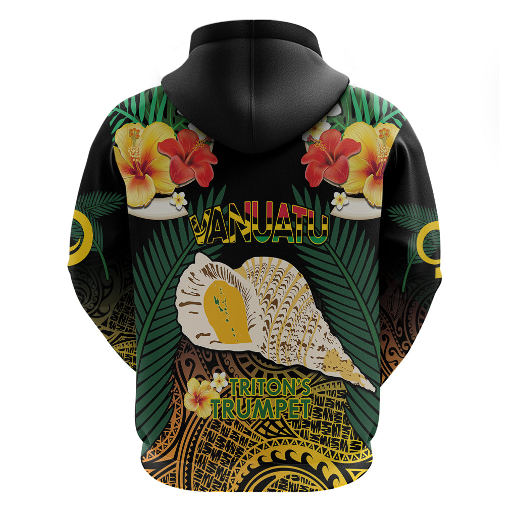 Vanuatu Triton's Trumpet Zip Hoodie Tropical Flowers Vanuatuan Map