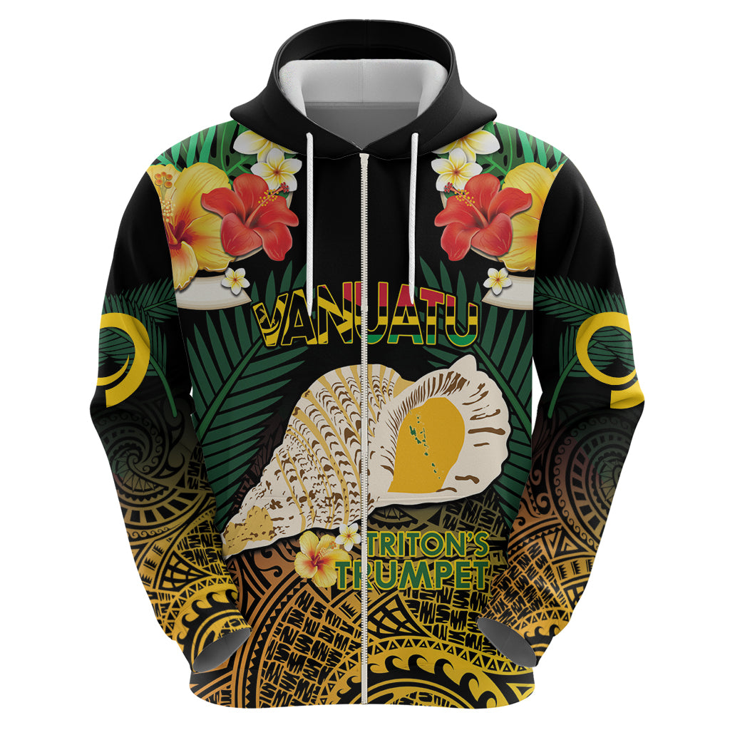 Vanuatu Triton's Trumpet Zip Hoodie Tropical Flowers Vanuatuan Map