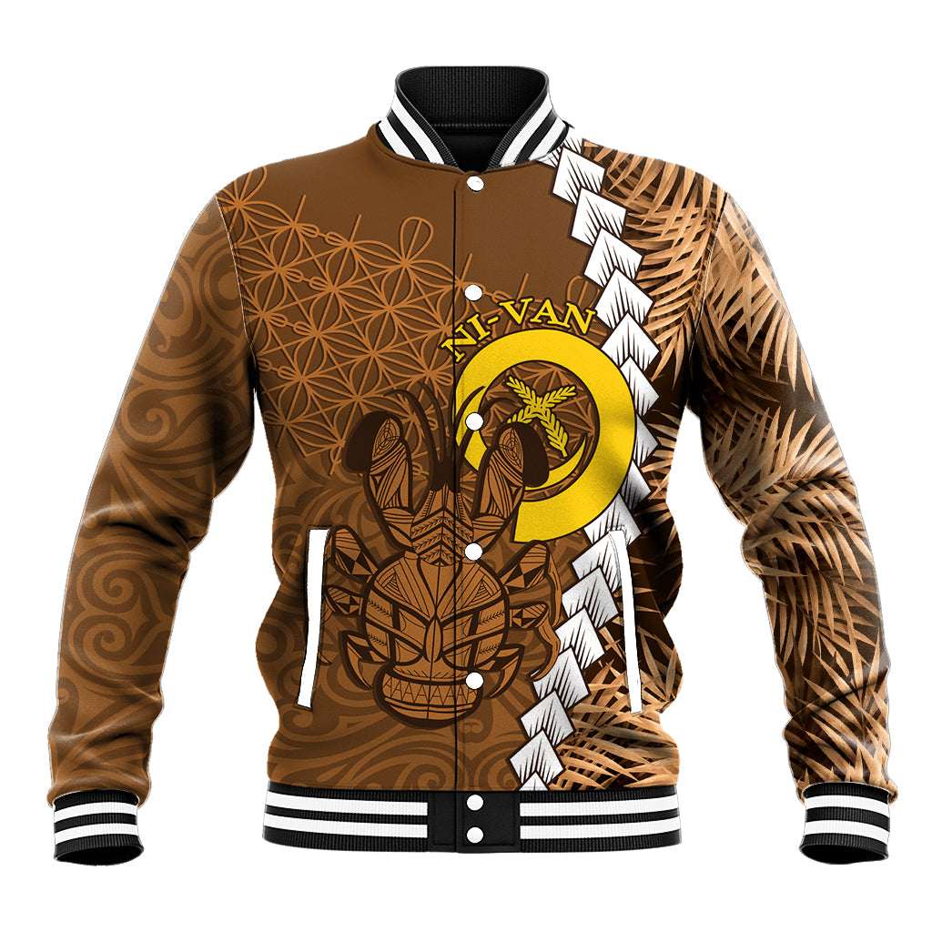 Vanuatu Coconut Crab Baseball Jacket Ni-Van Tropical Leaves With Sand Drawing Art
