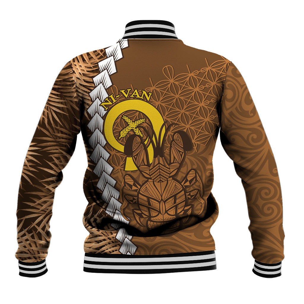 Vanuatu Coconut Crab Baseball Jacket Ni-Van Tropical Leaves With Sand Drawing Art