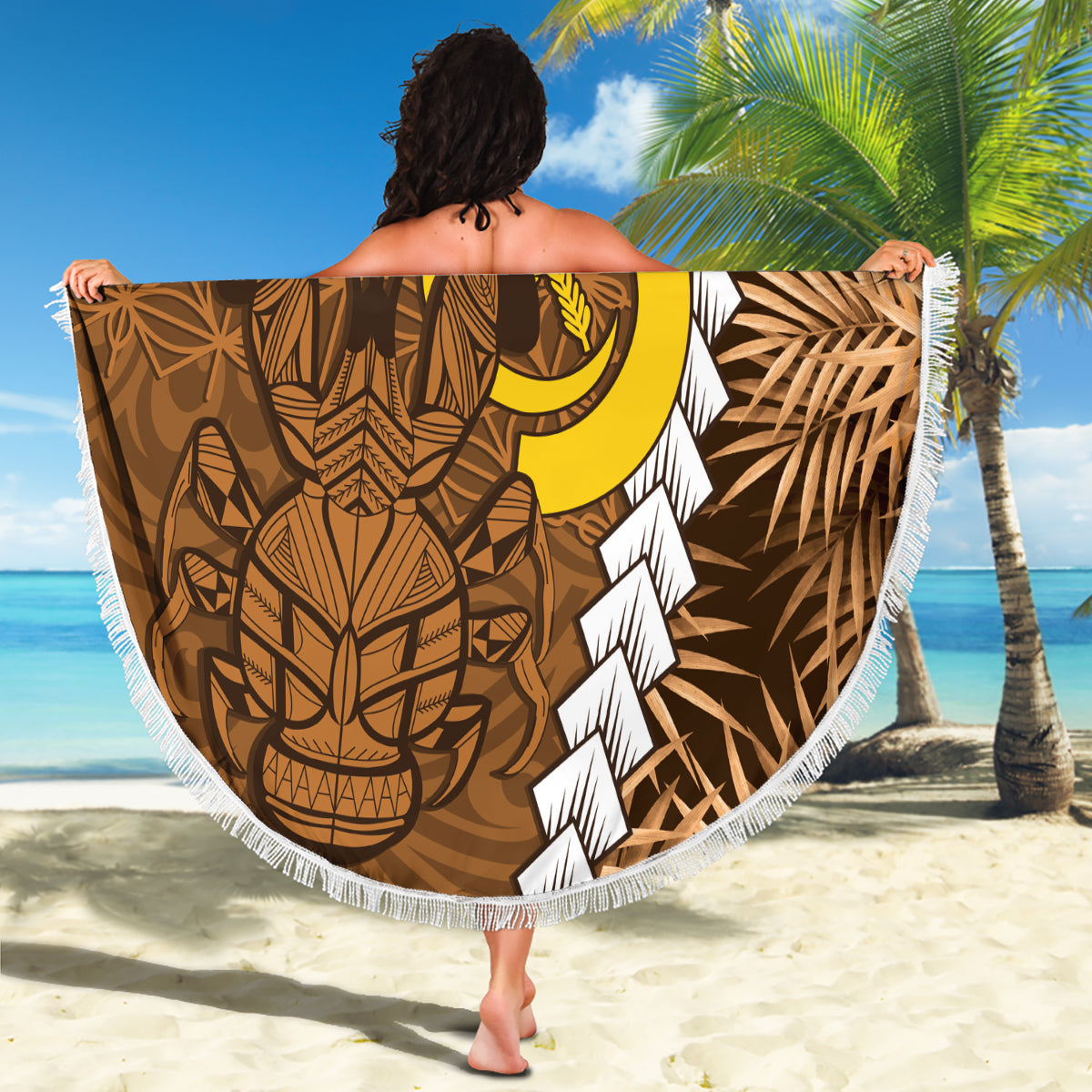 Vanuatu Coconut Crab Beach Blanket Ni-Van Tropical Leaves With Sand Drawing Art