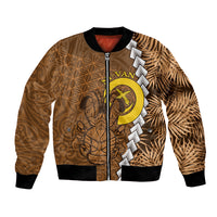 Vanuatu Coconut Crab Bomber Jacket Ni-Van Tropical Leaves With Sand Drawing Art