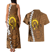 Vanuatu Coconut Crab Couples Matching Tank Maxi Dress and Hawaiian Shirt Ni-Van Tropical Leaves With Sand Drawing Art