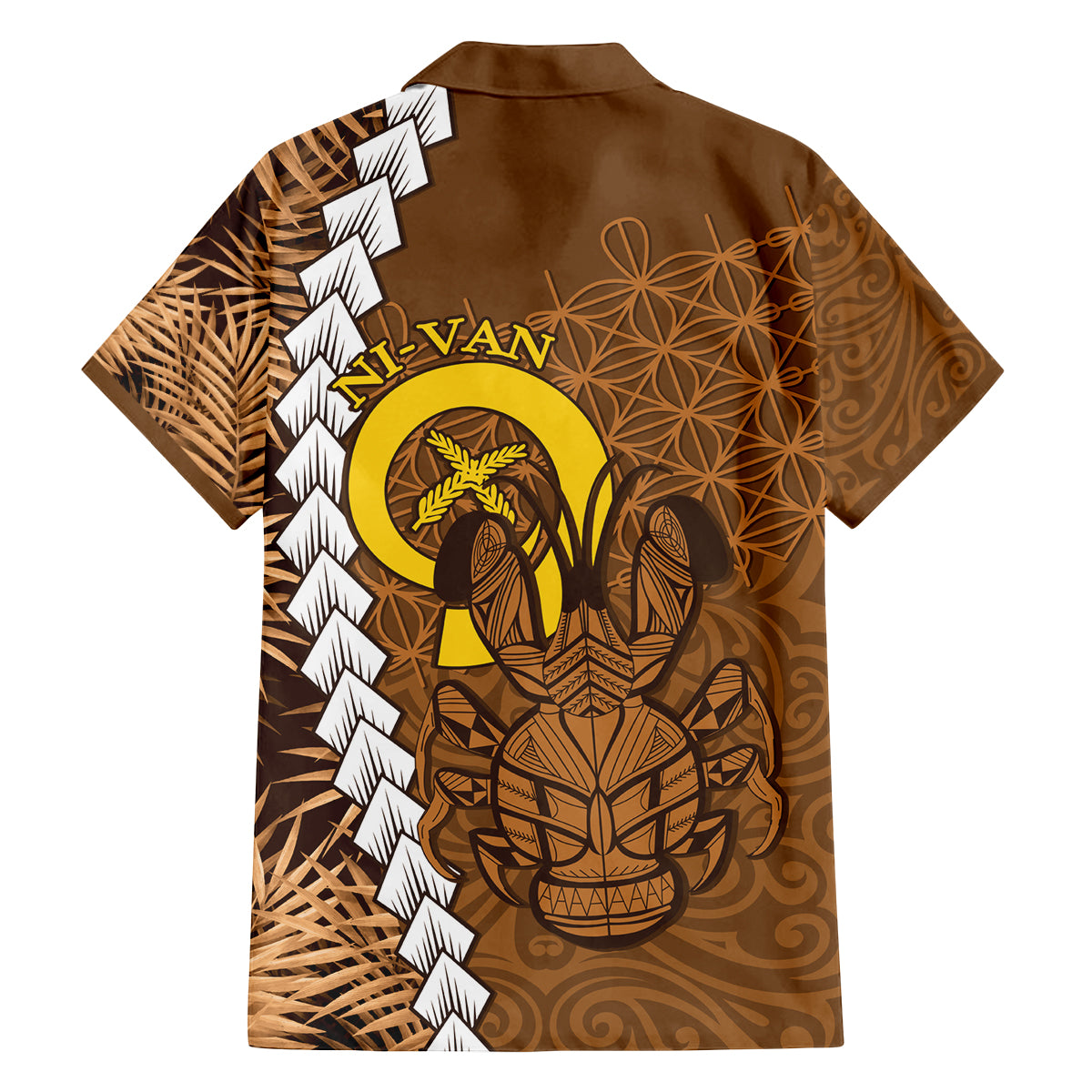 Vanuatu Coconut Crab Family Matching Long Sleeve Bodycon Dress and Hawaiian Shirt Ni-Van Tropical Leaves With Sand Drawing Art LT14 - Polynesian Pride