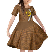 Vanuatu Coconut Crab Family Matching Puletasi and Hawaiian Shirt Ni-Van Tropical Leaves With Sand Drawing Art LT14 Daughter's Dress Brown - Polynesian Pride