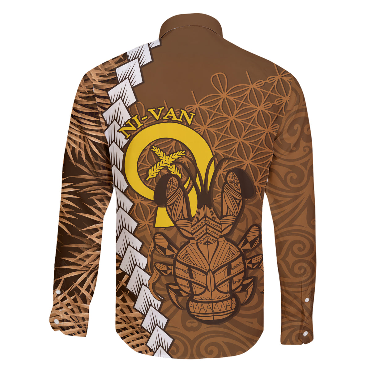 Vanuatu Coconut Crab Family Matching Short Sleeve Bodycon Dress and Hawaiian Shirt Ni-Van Tropical Leaves With Sand Drawing Art