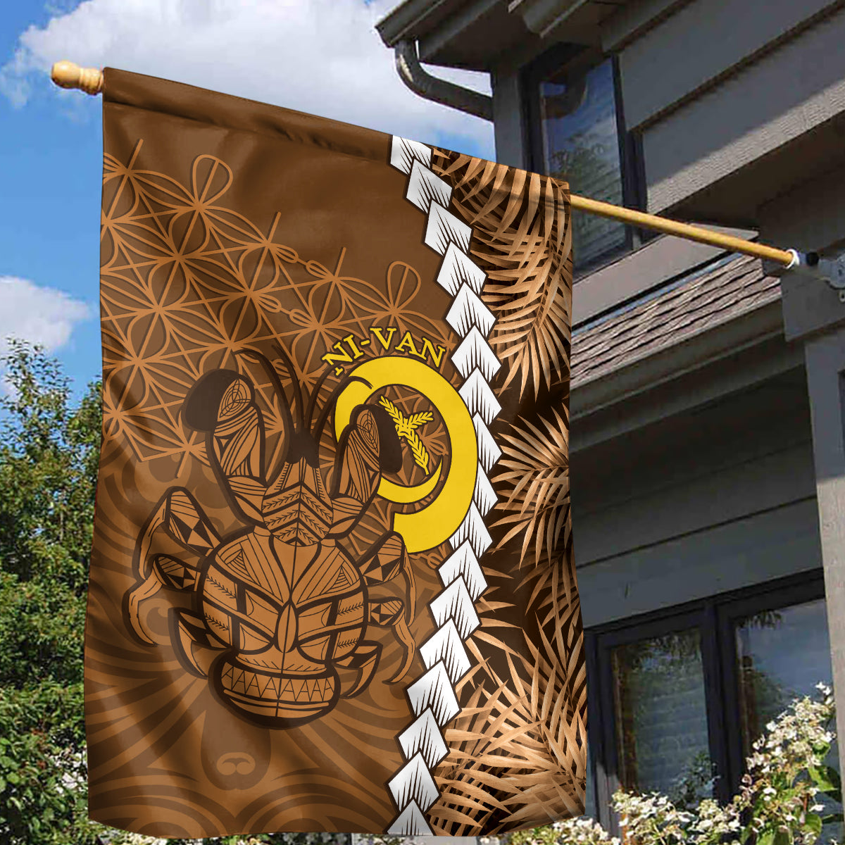 Vanuatu Coconut Crab Garden Flag Ni-Van Tropical Leaves With Sand Drawing Art