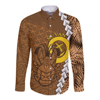 Vanuatu Coconut Crab Long Sleeve Button Shirt Ni-Van Tropical Leaves With Sand Drawing Art