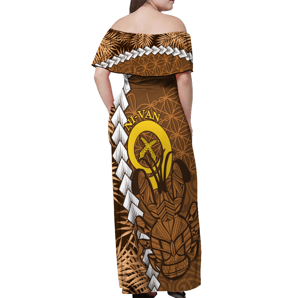 Vanuatu Coconut Crab Off Shoulder Maxi Dress Ni-Van Tropical Leaves With Sand Drawing Art