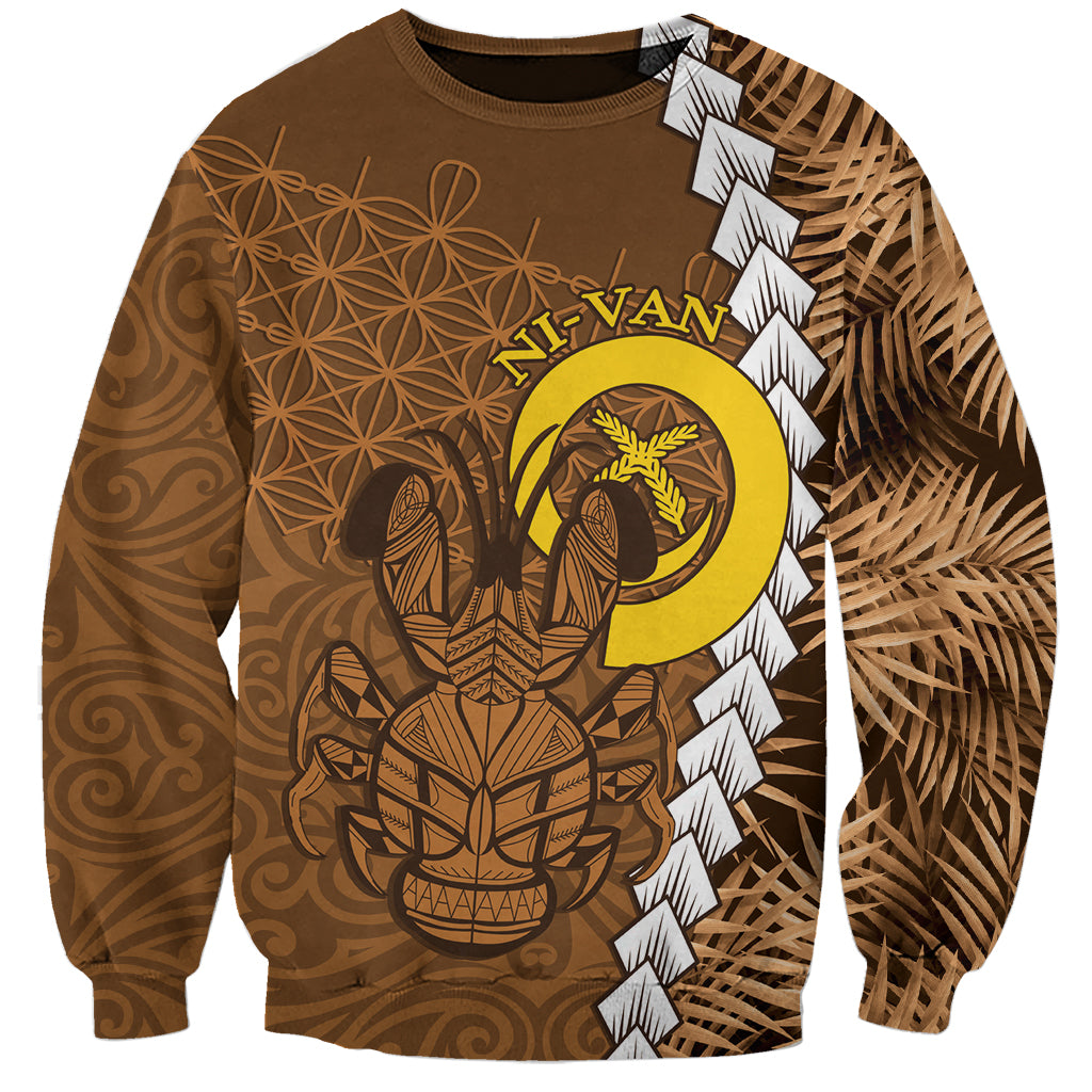 Vanuatu Coconut Crab Sweatshirt Ni-Van Tropical Leaves With Sand Drawing Art