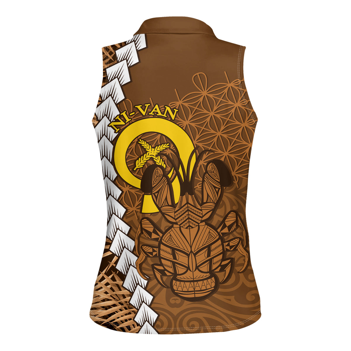 Vanuatu Coconut Crab Women Sleeveless Polo Shirt Ni-Van Tropical Leaves With Sand Drawing Art