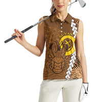 Vanuatu Coconut Crab Women Sleeveless Polo Shirt Ni-Van Tropical Leaves With Sand Drawing Art