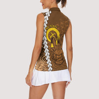 Vanuatu Coconut Crab Women Sleeveless Polo Shirt Ni-Van Tropical Leaves With Sand Drawing Art