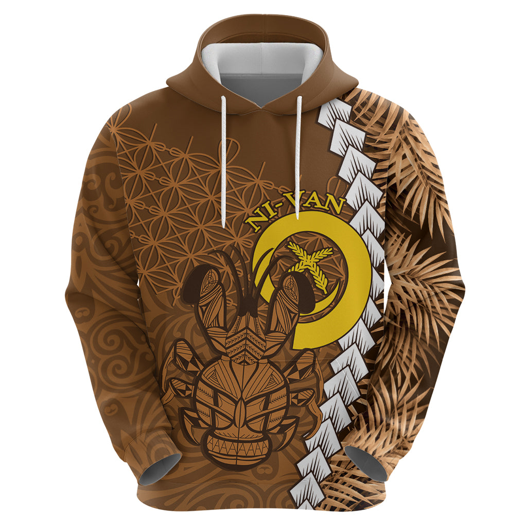 Vanuatu Coconut Crab Zip Hoodie Ni-Van Tropical Leaves With Sand Drawing Art