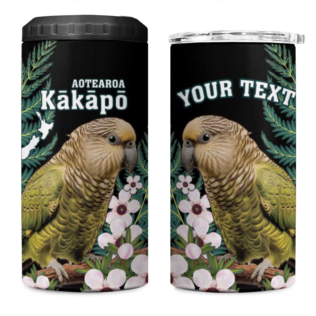 Personalised New Zealand Kakapo 4 in 1 Can Cooler Tumbler Aotearoa Fern With Manuka LT14 One Size: 16 oz Black - Polynesian Pride