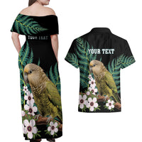 Personalised New Zealand Kakapo Couples Matching Off Shoulder Maxi Dress and Hawaiian Shirt Aotearoa Fern With Manuka LT14 - Polynesian Pride