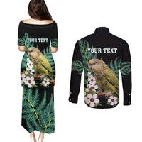 Personalised New Zealand Kakapo Couples Matching Puletasi and Long Sleeve Button Shirt Aotearoa Fern With Manuka