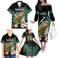 Personalised New Zealand Kakapo Family Matching Off The Shoulder Long Sleeve Dress and Hawaiian Shirt Aotearoa Fern With Manuka LT14 - Polynesian Pride