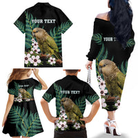 Personalised New Zealand Kakapo Family Matching Off The Shoulder Long Sleeve Dress and Hawaiian Shirt Aotearoa Fern With Manuka LT14 - Polynesian Pride