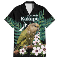 Personalised New Zealand Kakapo Family Matching Off The Shoulder Long Sleeve Dress and Hawaiian Shirt Aotearoa Fern With Manuka LT14 Dad's Shirt - Short Sleeve Black - Polynesian Pride