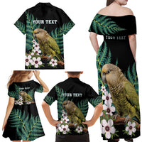 Personalised New Zealand Kakapo Family Matching Off Shoulder Maxi Dress and Hawaiian Shirt Aotearoa Fern With Manuka LT14 - Polynesian Pride