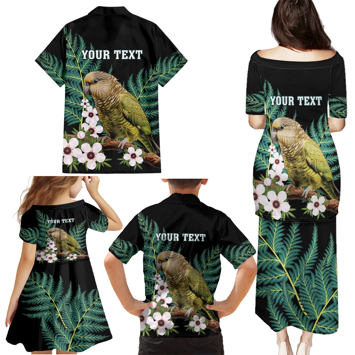 Personalised New Zealand Kakapo Family Matching Puletasi and Hawaiian Shirt Aotearoa Fern With Manuka LT14 - Polynesian Pride