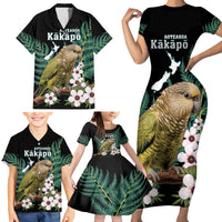 Personalised New Zealand Kakapo Family Matching Short Sleeve Bodycon Dress and Hawaiian Shirt Aotearoa Fern With Manuka LT14 - Polynesian Pride