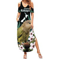 Personalised New Zealand Kakapo Family Matching Summer Maxi Dress and Hawaiian Shirt Aotearoa Fern With Manuka LT14 Mom's Dress Black - Polynesian Pride