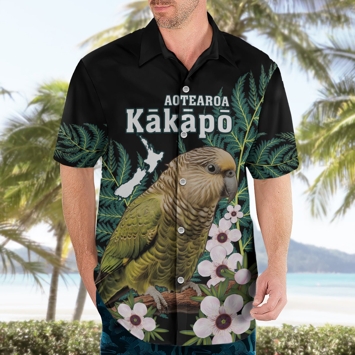 Personalised New Zealand Kakapo Hawaiian Shirt Aotearoa Fern With Manuka