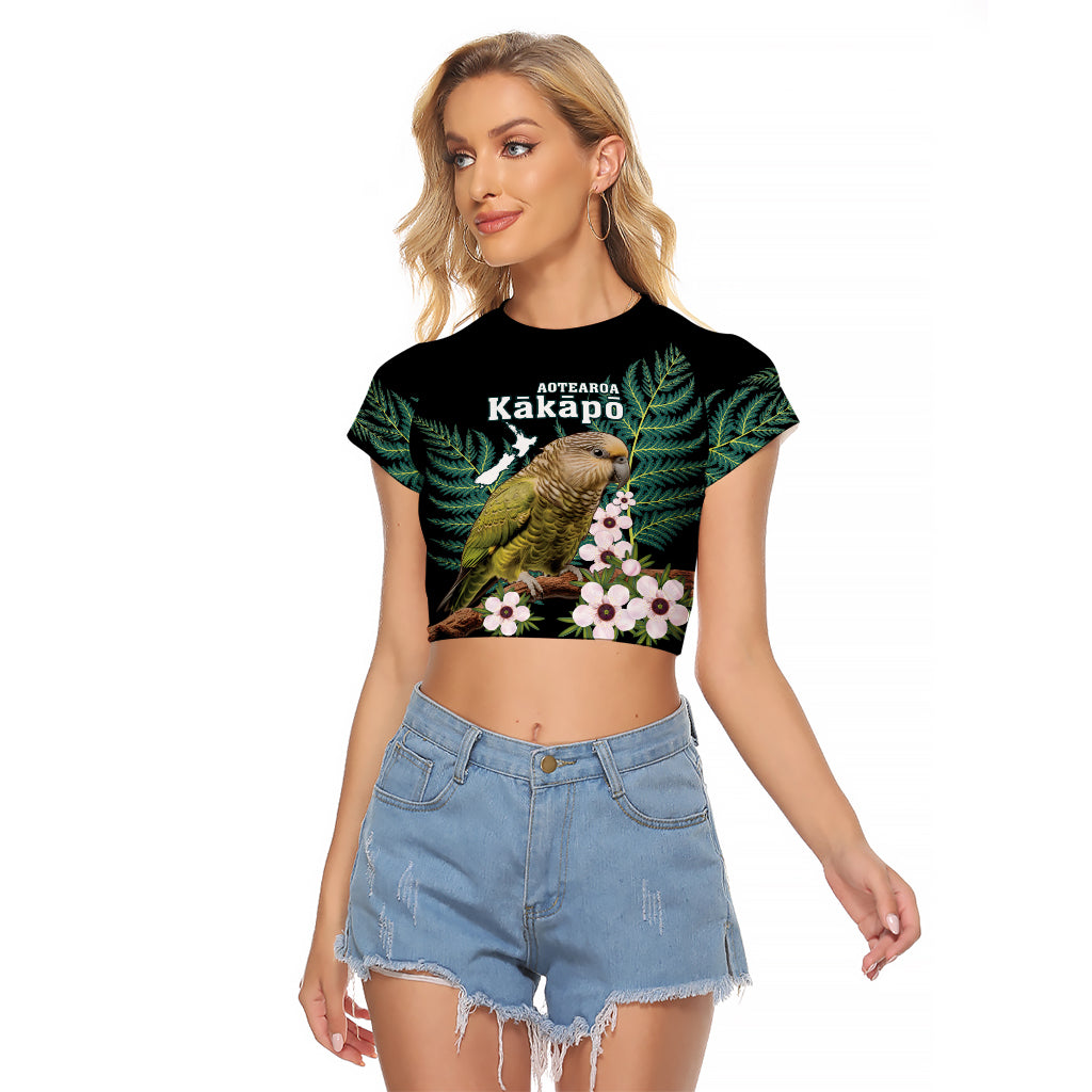 Personalised New Zealand Kakapo Raglan Cropped T Shirt Aotearoa Fern With Manuka