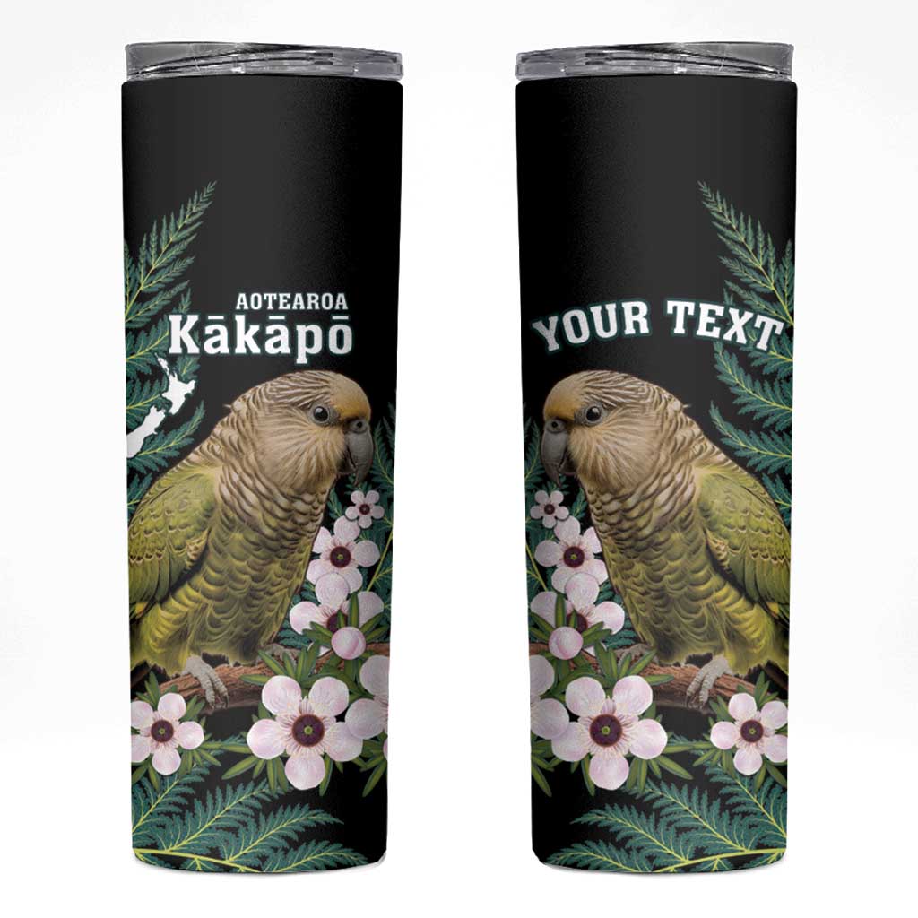 Personalised New Zealand Kakapo Skinny Tumbler Aotearoa Fern With Manuka LT14 Black - Polynesian Pride