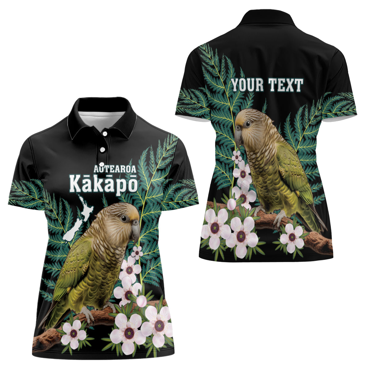 Personalised New Zealand Kakapo Women Polo Shirt Aotearoa Fern With Manuka LT14 - Polynesian Pride