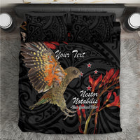 Personalised New Zealand Kea Bedding Set Nestor Notabilis With Harakeke Maori Pattern LT14 Black - Polynesian Pride