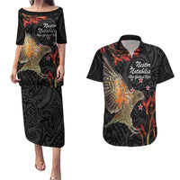 Personalised New Zealand Kea Couples Matching Puletasi and Hawaiian Shirt Nestor Notabilis With Harakeke Maori Pattern