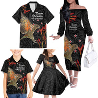 Personalised New Zealand Kea Family Matching Off The Shoulder Long Sleeve Dress and Hawaiian Shirt Nestor Notabilis With Harakeke Maori Pattern LT14 - Polynesian Pride