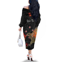 Personalised New Zealand Kea Family Matching Off The Shoulder Long Sleeve Dress and Hawaiian Shirt Nestor Notabilis With Harakeke Maori Pattern LT14 - Polynesian Pride