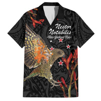 Personalised New Zealand Kea Family Matching Off Shoulder Maxi Dress and Hawaiian Shirt Nestor Notabilis With Harakeke Maori Pattern LT14 Dad's Shirt - Short Sleeve Black - Polynesian Pride
