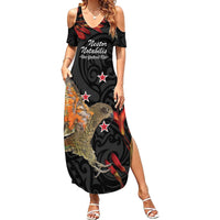 Personalised New Zealand Kea Family Matching Summer Maxi Dress and Hawaiian Shirt Nestor Notabilis With Harakeke Maori Pattern LT14 Mom's Dress Black - Polynesian Pride